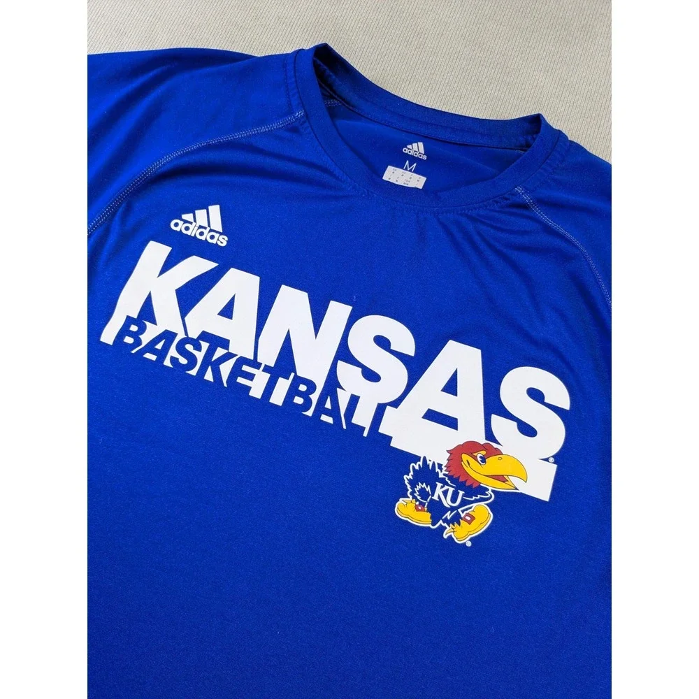 Kansas Jayhawks Shirt Mens Medium Blue Adidas Basketball Training Long Sleeve